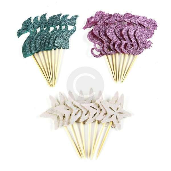 Mermaid Theme Glitter Cupcake Topper